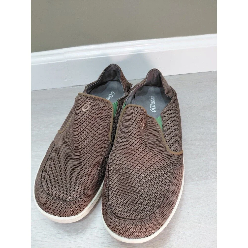 OluKai Nohea Mesh Mustang Brown Lime Peel Shoes Loafer Men's Sz 10M